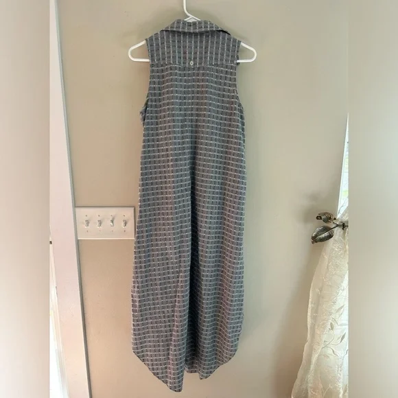 Ethereal Plaid Collared High Low sleeveless button up dress women’s size Large - Picture 5 of 12